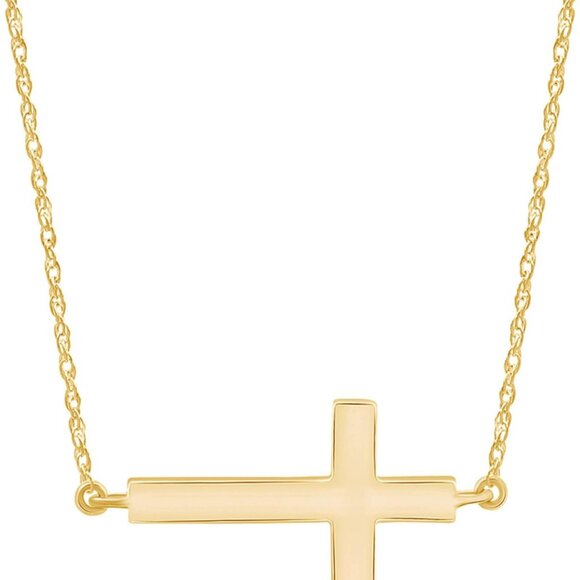 10k Solid Gold 925 Sterling Silver Cross Necklace Pendant - Picture 1 of 6